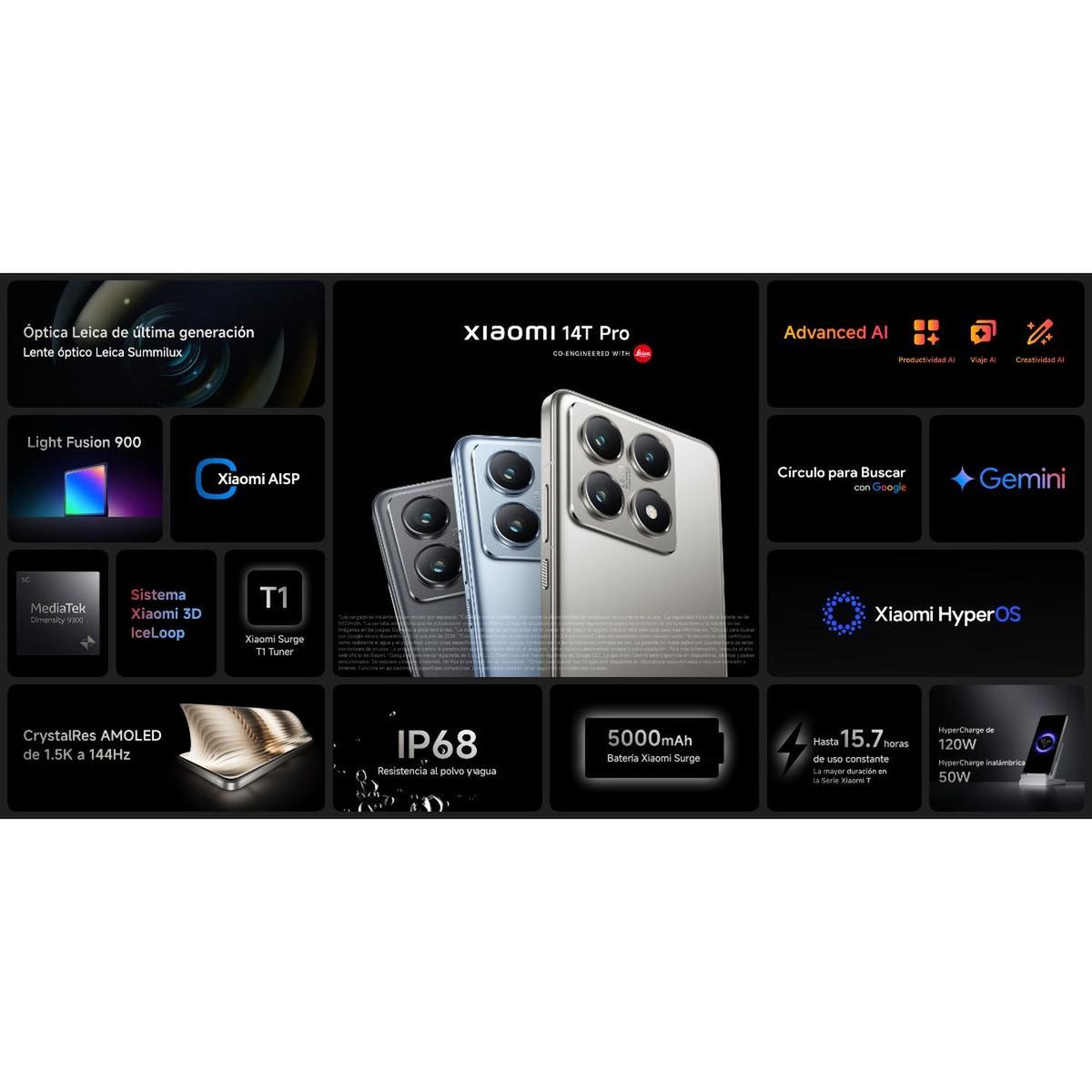 XIAOMI - Xiaomi 14T Pro 5G 12GB+512GB Negro