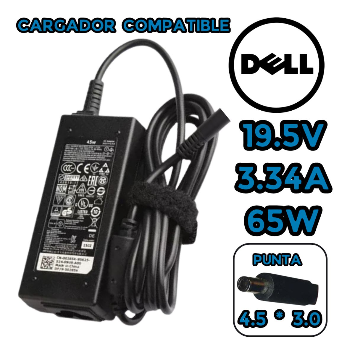 GENERICO - CARGADOR PARA LAPTOP DELL 195V 334A 65W 45x30