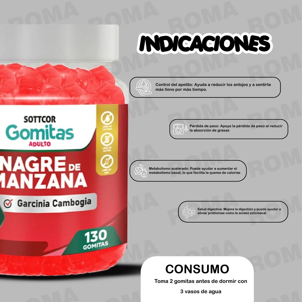 GENERICO - VINAGRE DE MANZANA y AGUAJE BBL EN GOMITAS PARA ADULTOS