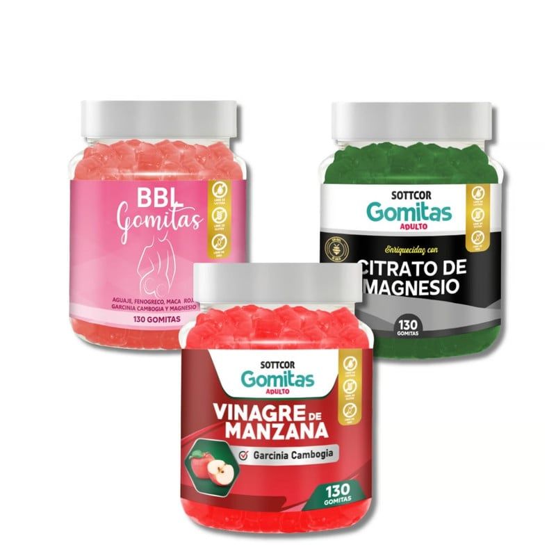 GENERICO - CITRATO DE MAGNESIO AGUAJE BBL EN GOMITA y VINAGRE DE MANZANA PACK 3