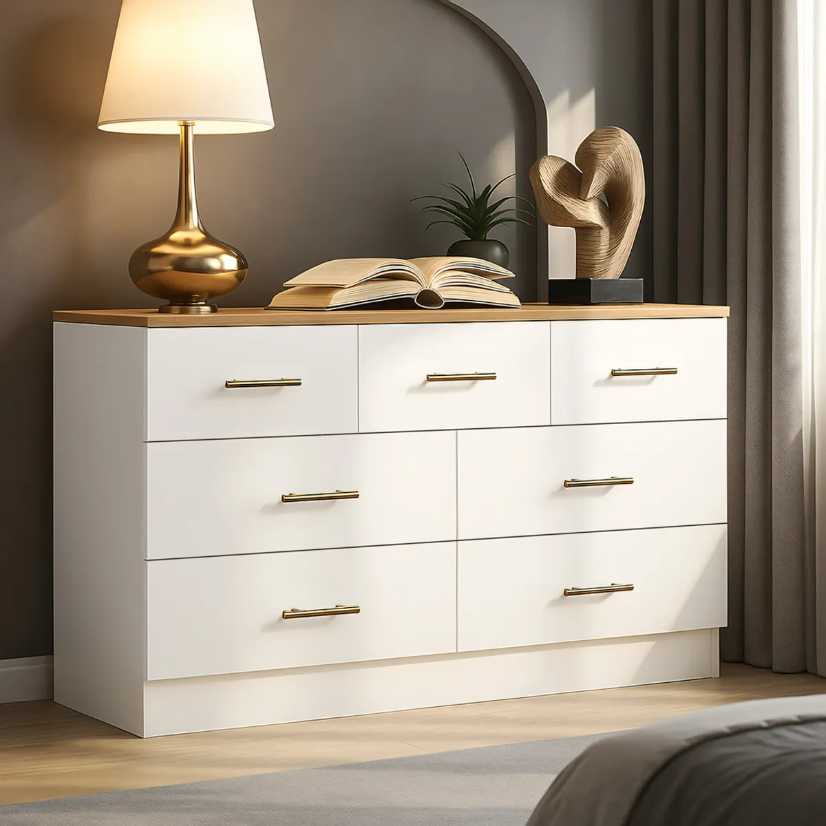 GENERICO - Cómoda Harmony 7 Cajones Blanco y Duna Huk