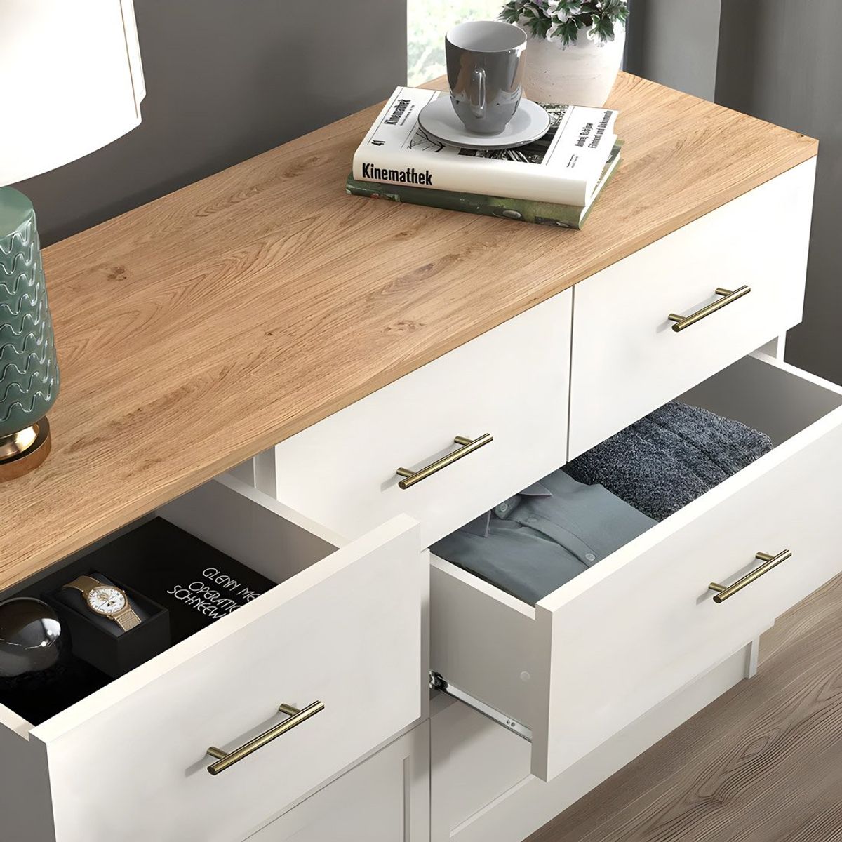 GENERICO - Cómoda Harmony 7 Cajones Blanco y Duna Huk