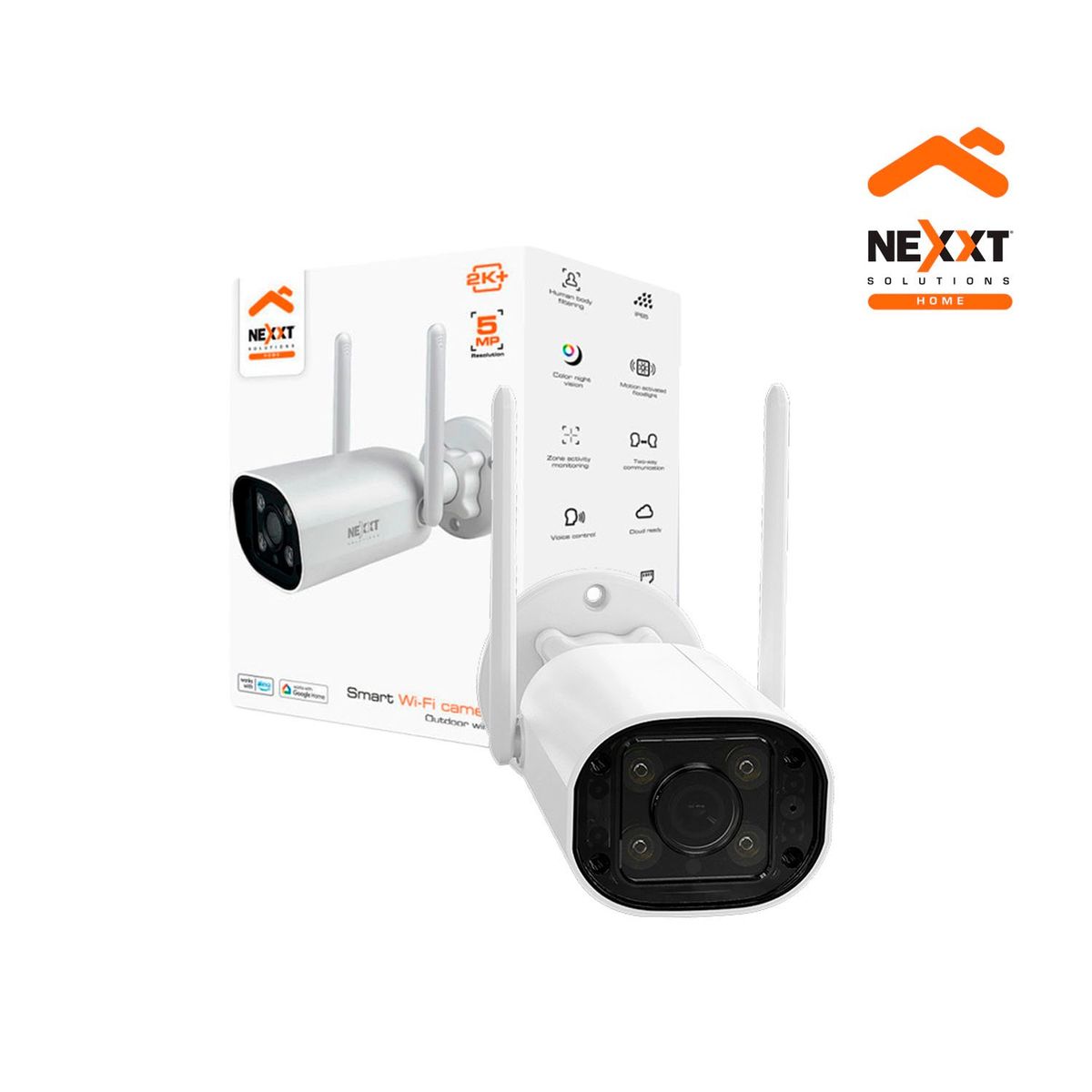 NEXXT SOLUTIONS - Cámara Wifi Nexxt NHC-OF10 5MP 2k+ Exterior Sirena 90dB Vision noche IP65 RJ45