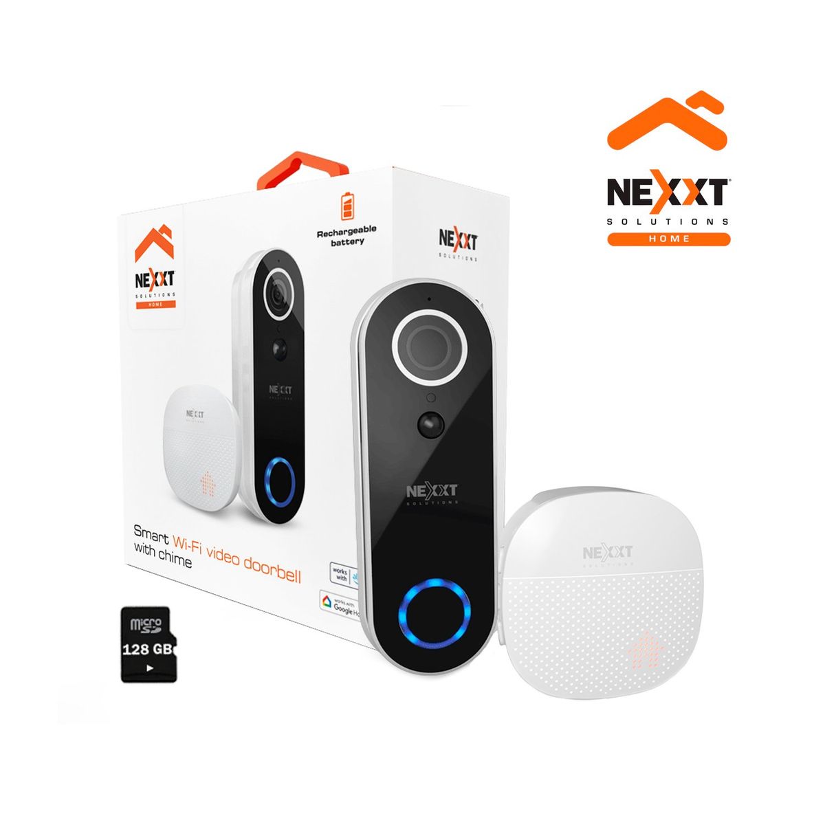 NEXXT SOLUTIONS - Timbre Smart con Cámara Nexxt NHC-D100 FULLHD Comunicación 2vías alarma +SD128GB
