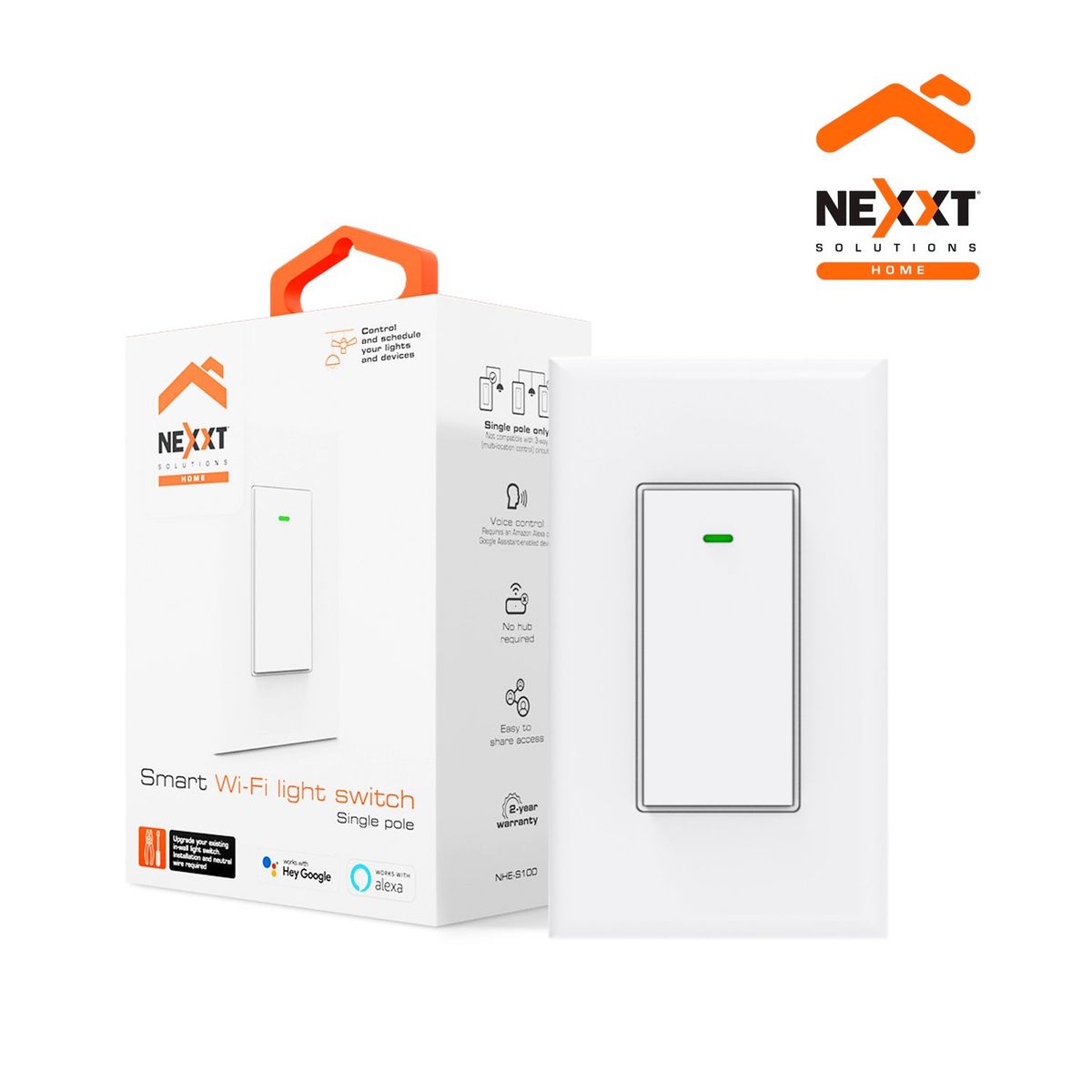 NEXXT SOLUTIONS - Interruptor inteligente monopolar Nexxt NHE-S100 WiFi Temporizador ActivaciónVoz