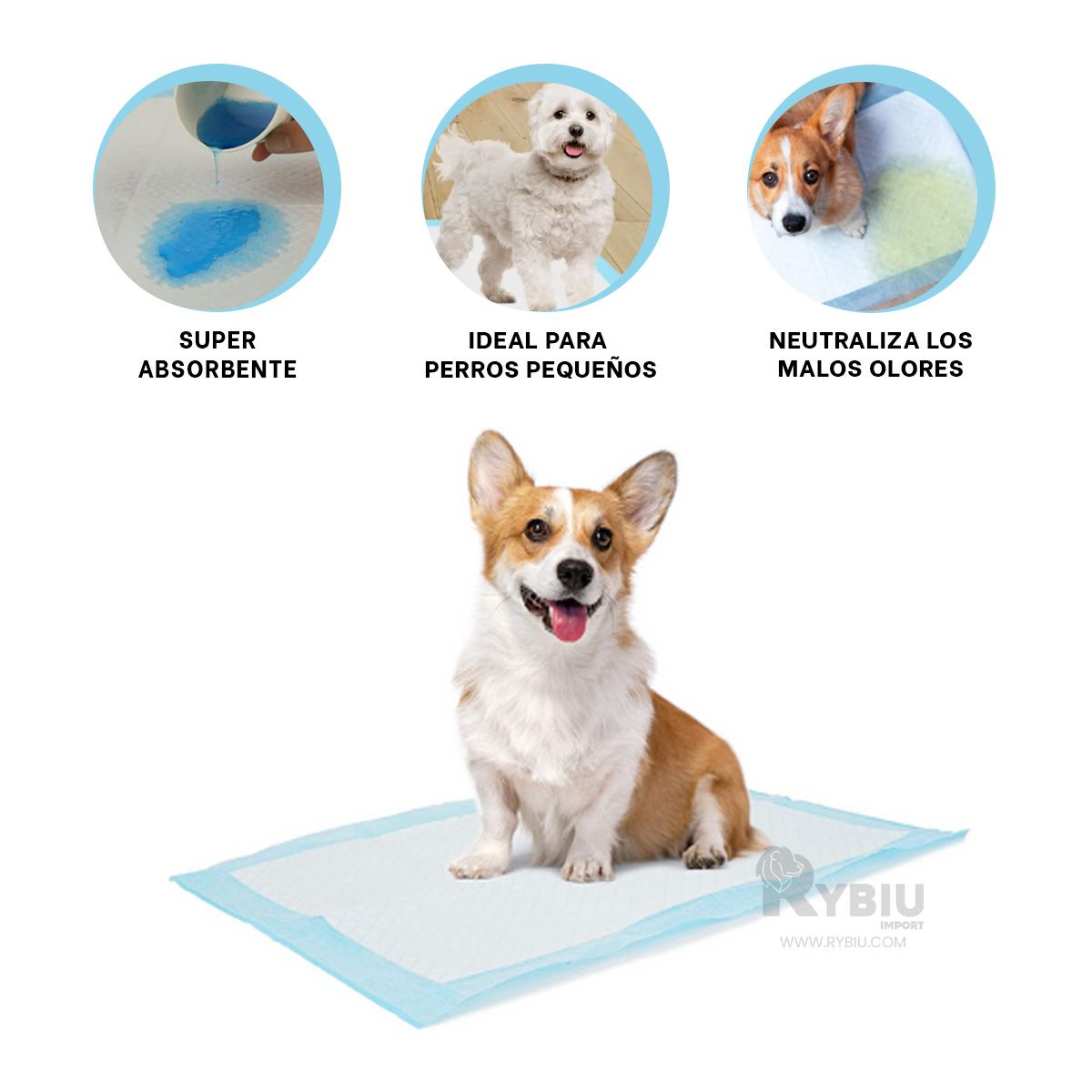 RYBIU IMPORT - Pañal Absorbente de piso para Mascotas 45x60 Talla M