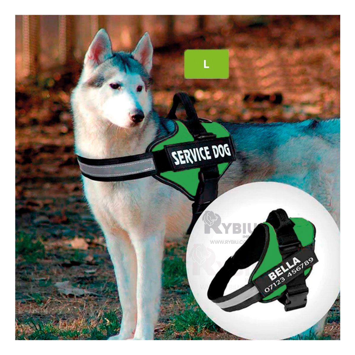 RYBIU IMPORT - Arnes Pechera Service Dog Talla L Confiable de Tono Verde