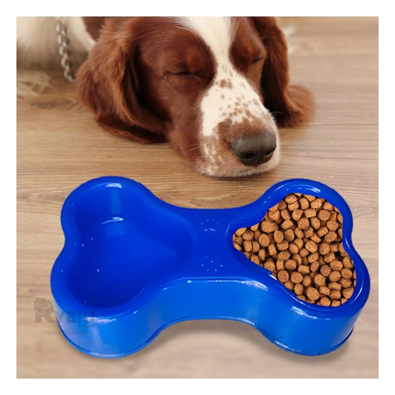 RYBIU IMPORT - Comedero con Forma de Hueso Doble Azul Y+Regalo Stickers