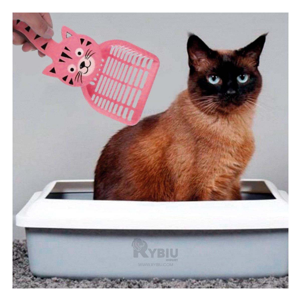 RYBIU IMPORT - Pala Cernidora con Diseño para Gato en Rosado