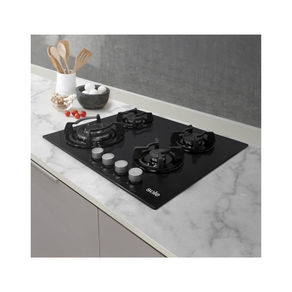 SOLE - COCINA EMPOTRABLE VIDRIO TEMPLADO A GAS 4 QUEMADORES - SOLCO034.