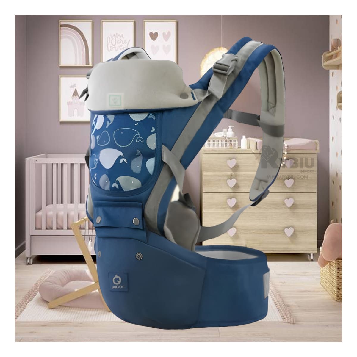 RYBIU IMPORT - Morral Tierno de Ballenita Azul Y+Banderitas Adhesivas