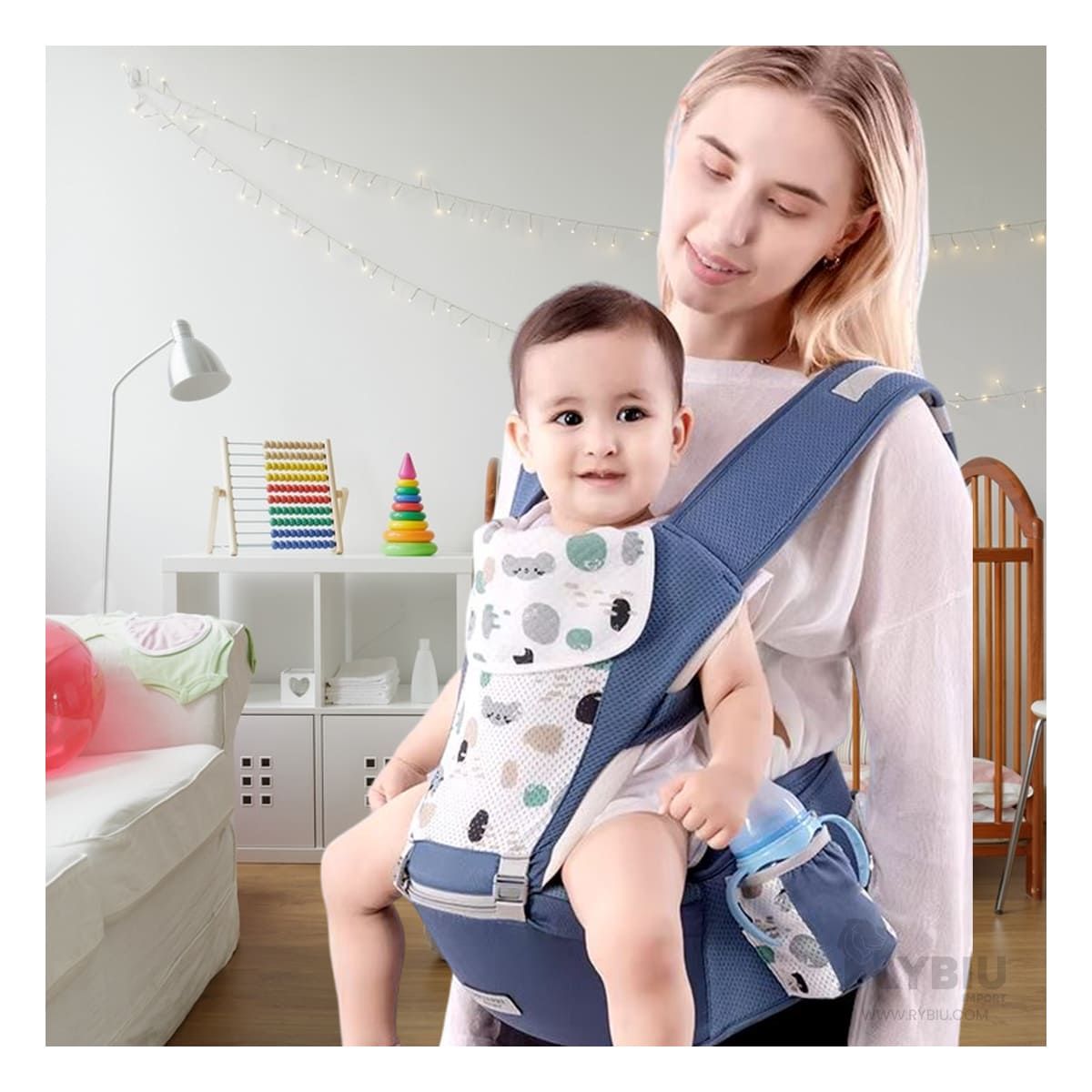 RYBIU IMPORT - Morral Tierno de Ballenita Azul Y+Banderitas Adhesivas