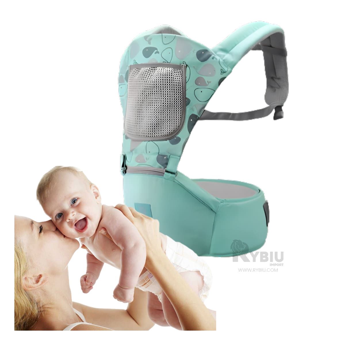 RYBIU IMPORT - Morral Tierno de Ballenita Verde Y+Banderitas Adhesivas