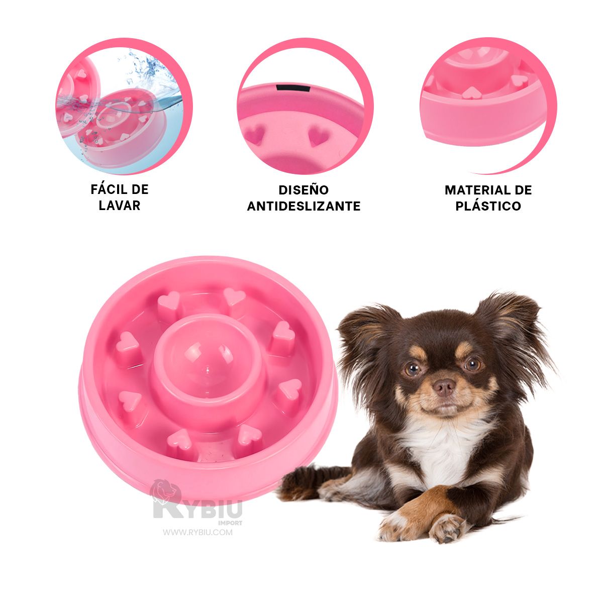GENERICO - Plato Antiestres Circular para Mascotas en Color Rosado