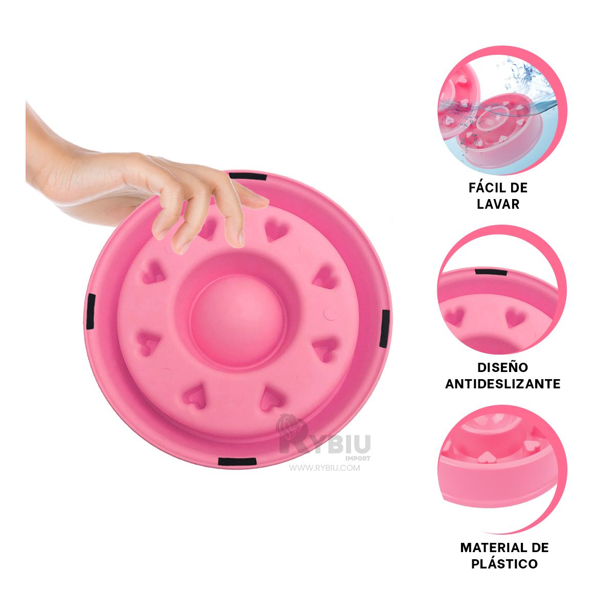 GENERICO - Comedero Circular con Corazones en Rosado Y+Regalo Stickers