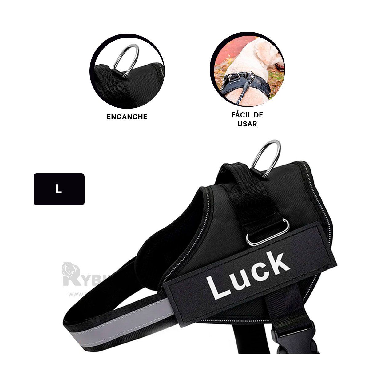 GENERICO - Arnes Pechera Service Dog Talla L Duradero en Color Negro