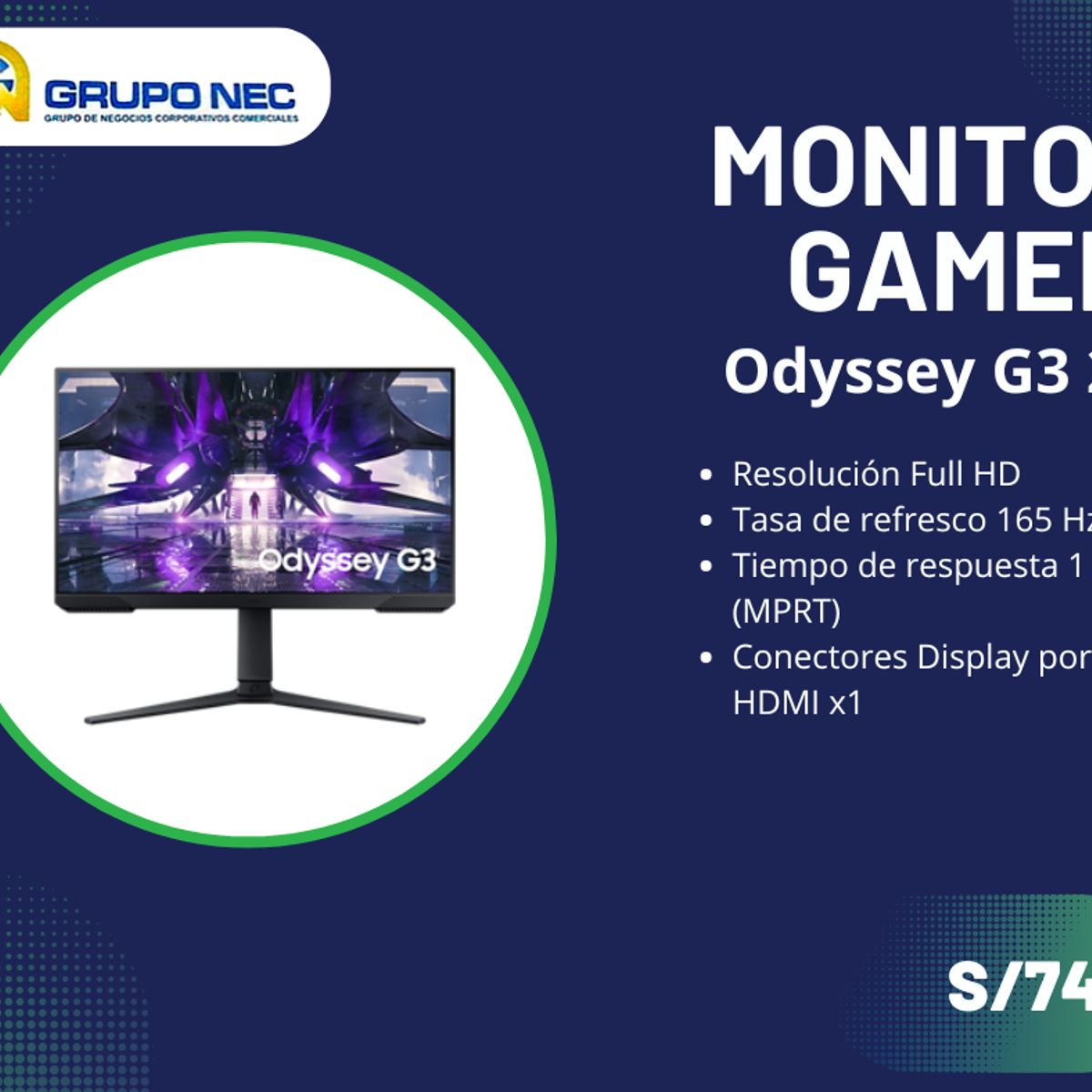 SAMSUNG - Monitor Gamer Odyssey G3 de 24 FHD 165Hz 1ms