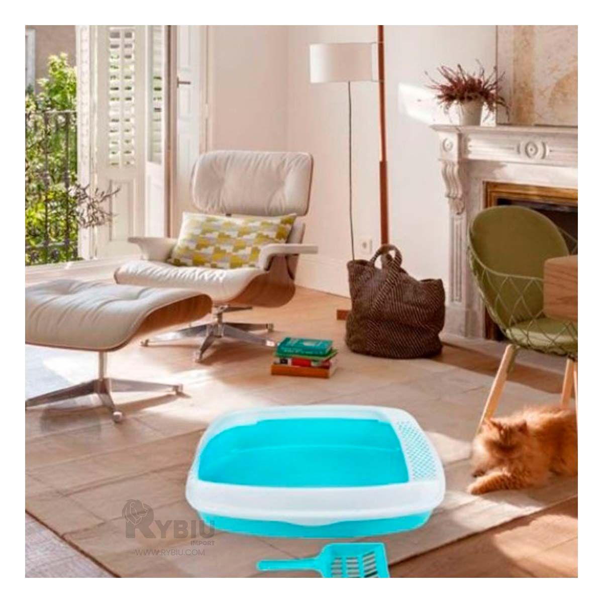 GENERICO - Arenero Higienico con Bandeja en Celeste Y+Papel de Regalo