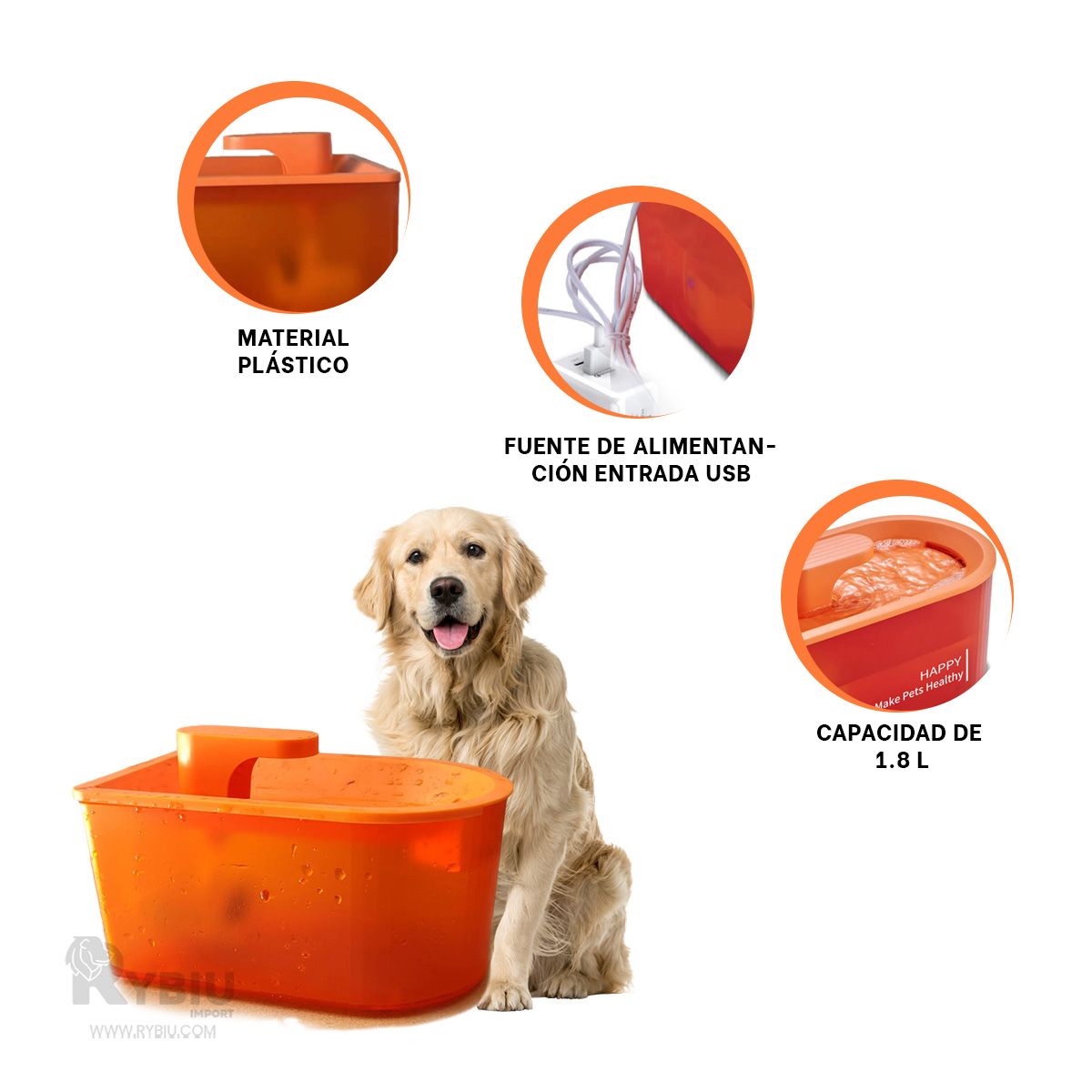 RYBIU IMPORT - Fuente Innovadora para Animales en Naranja Y+Regalo Agendita