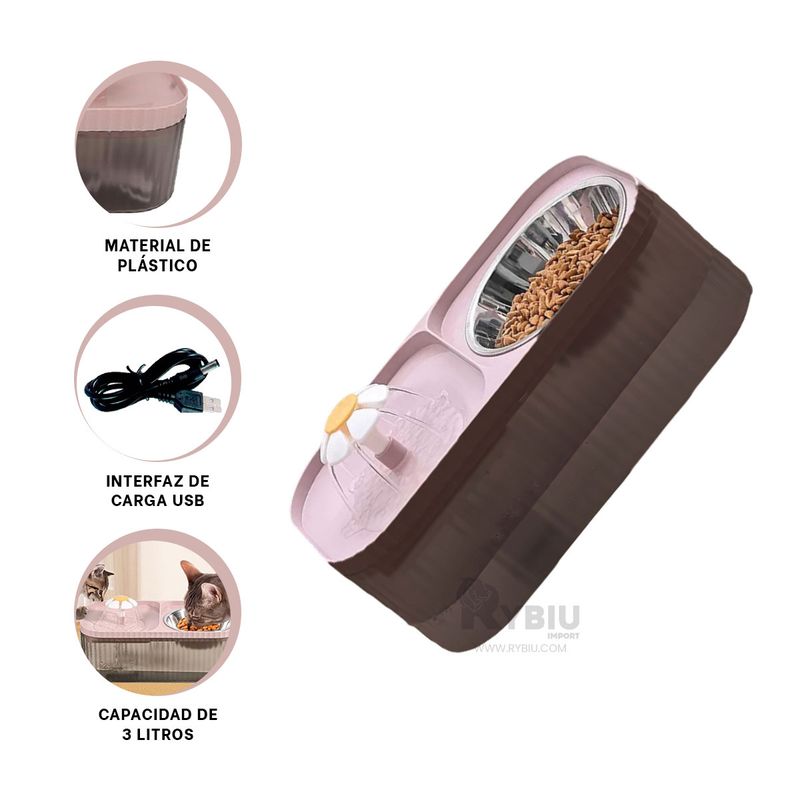 RYBIU IMPORT - Plato para Gato Doble en Color Rosado Y+Banderitas Adhesivas