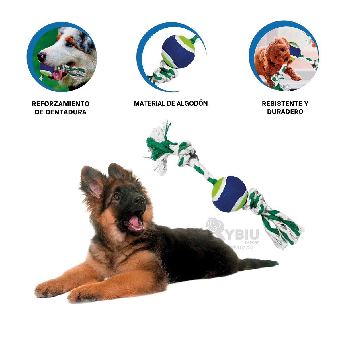 GENERICO - Soga para Mascotas con Pelota de Tenis en Multicolor