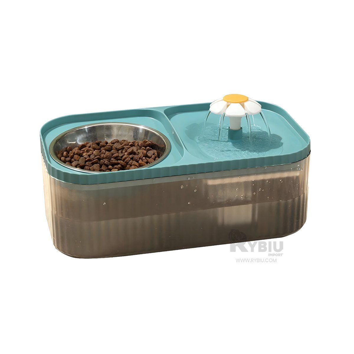 RYBIU IMPORT - Plato para Gato Doble en Tono Celeste Y+Banderitas Adhesivas