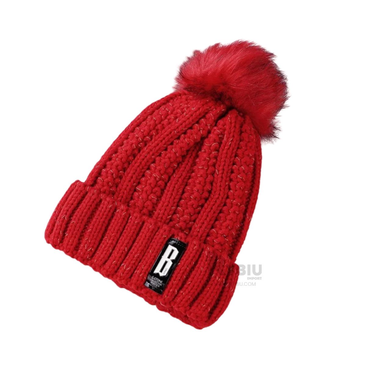 GENERICO - Gorro con Pompom y Cuellera para Invierno en Color Rojo
