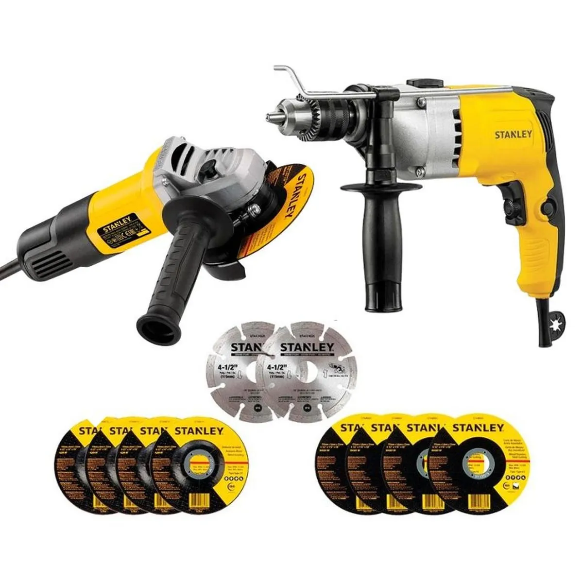 DEWALT - Taladro Perc 1/2" 800W 54000 gpm + Amoladora Ang 4 1/2" 750W + 8 Discos Abrasivos + 2 Discos Diamant