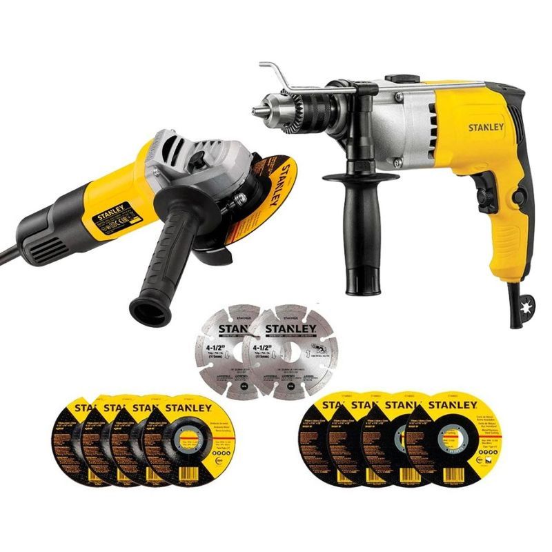 DEWALT - Taladro Perc 1/2" 800W 54000 gpm + Amoladora Ang 4 1/2" 750W + 8 Discos Abrasivos + 2 Discos Diamant