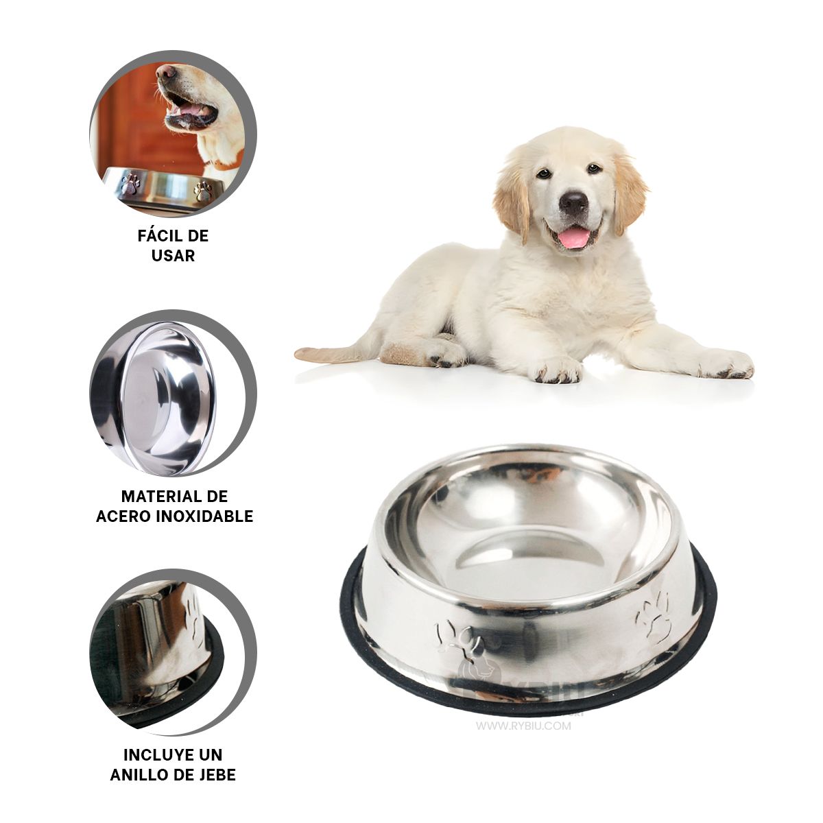 RYBIU IMPORT - Plato de Acero Pet con Diseño de Huellas Talla XXXL 36 cm