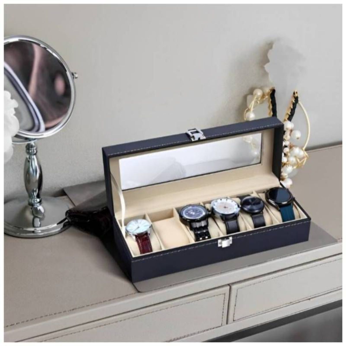 GENERICO - Porta Relojes Pulseras de Lujo Elegante 6 Compartimientos_.