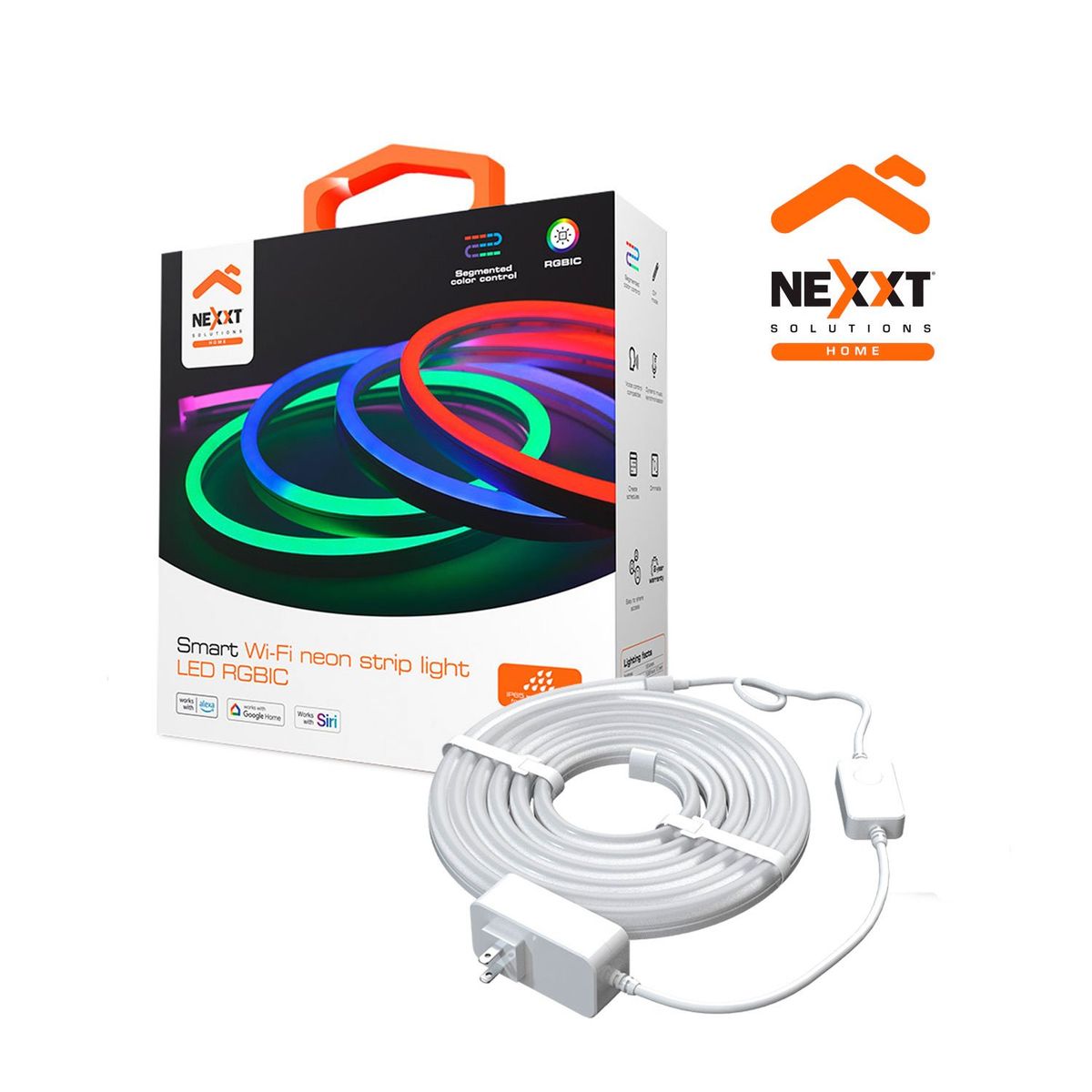 NEXXT SOLUTIONS - Cinta luz neón LED RGBIC Nexxt NHB-S614 Smart Regulable Control de color 5m IP65