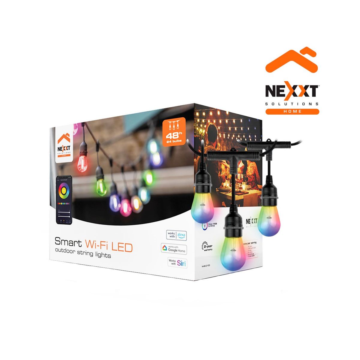 NEXXT SOLUTIONS - Guirnalda de luces Wifi Nexxt NHB-O100 Exterior 24 luces multicolor y blancas
