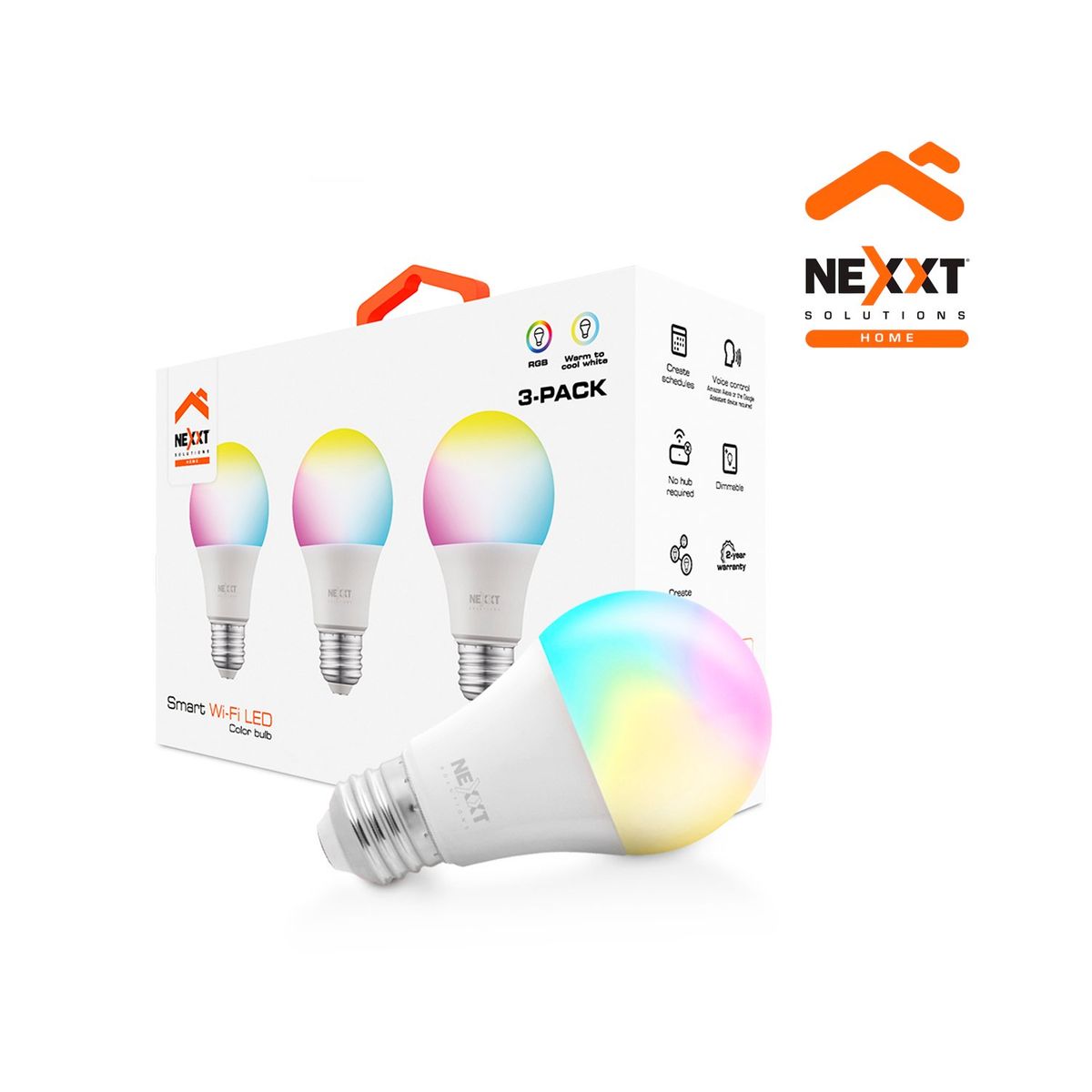 NEXXT SOLUTIONS - Bombilla LED inteligente WiFi Nexxt NHB-C120M Pack3 220V RGB Regulador de brillo
