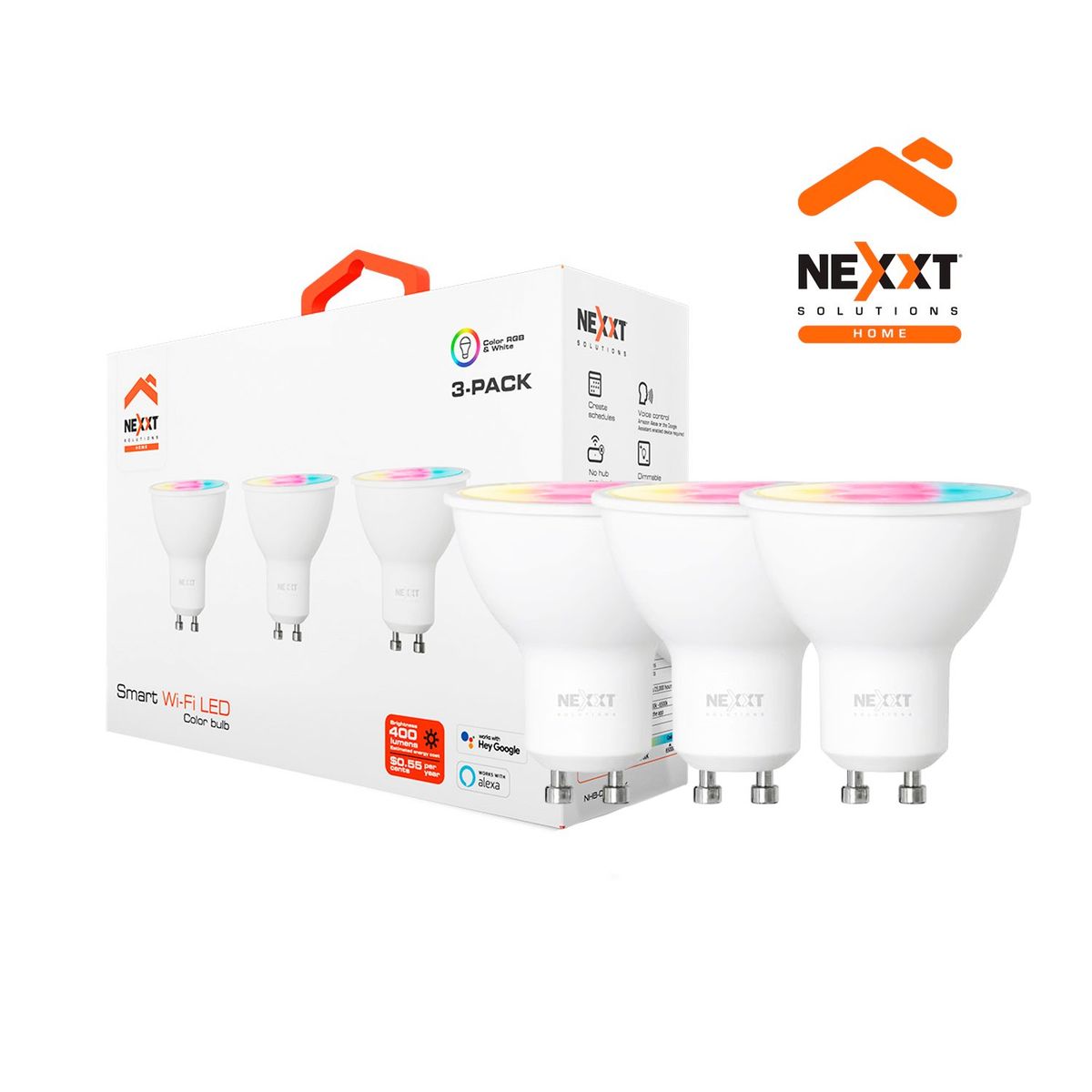 NEXXT SOLUTIONS - Foco Led Plano Wifi Nexxt NHB-C320 Pack3 Luz Blanca y Multicolor Control por voz