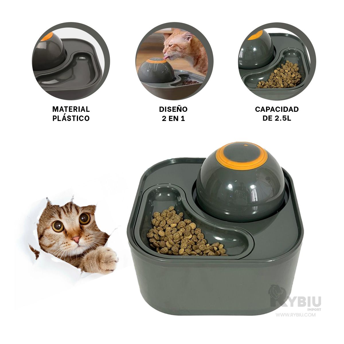 GENERICO - Comedor Cuadrado para Pet en Plomo Y+Ligas de Regalo