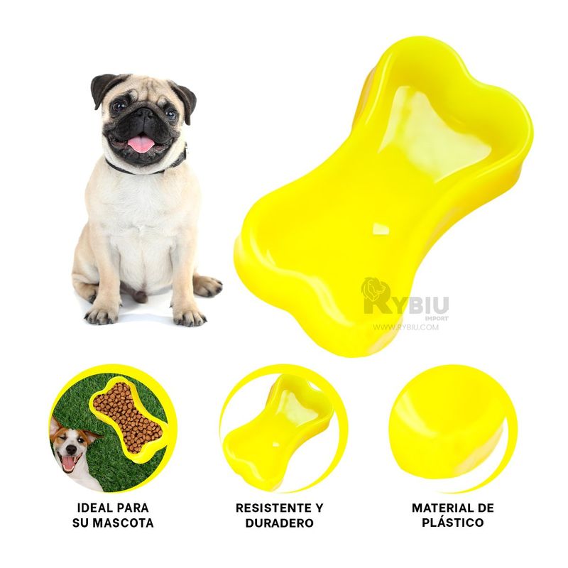 GENERICO - Plato para Perro en Forma de Hueso Pequeño en Color Amarillo