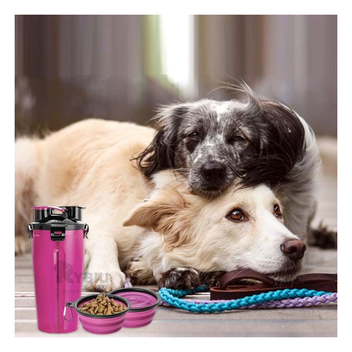 GENERICO - Bebedero Portatil con Plato Plegable para Mascota Rosado