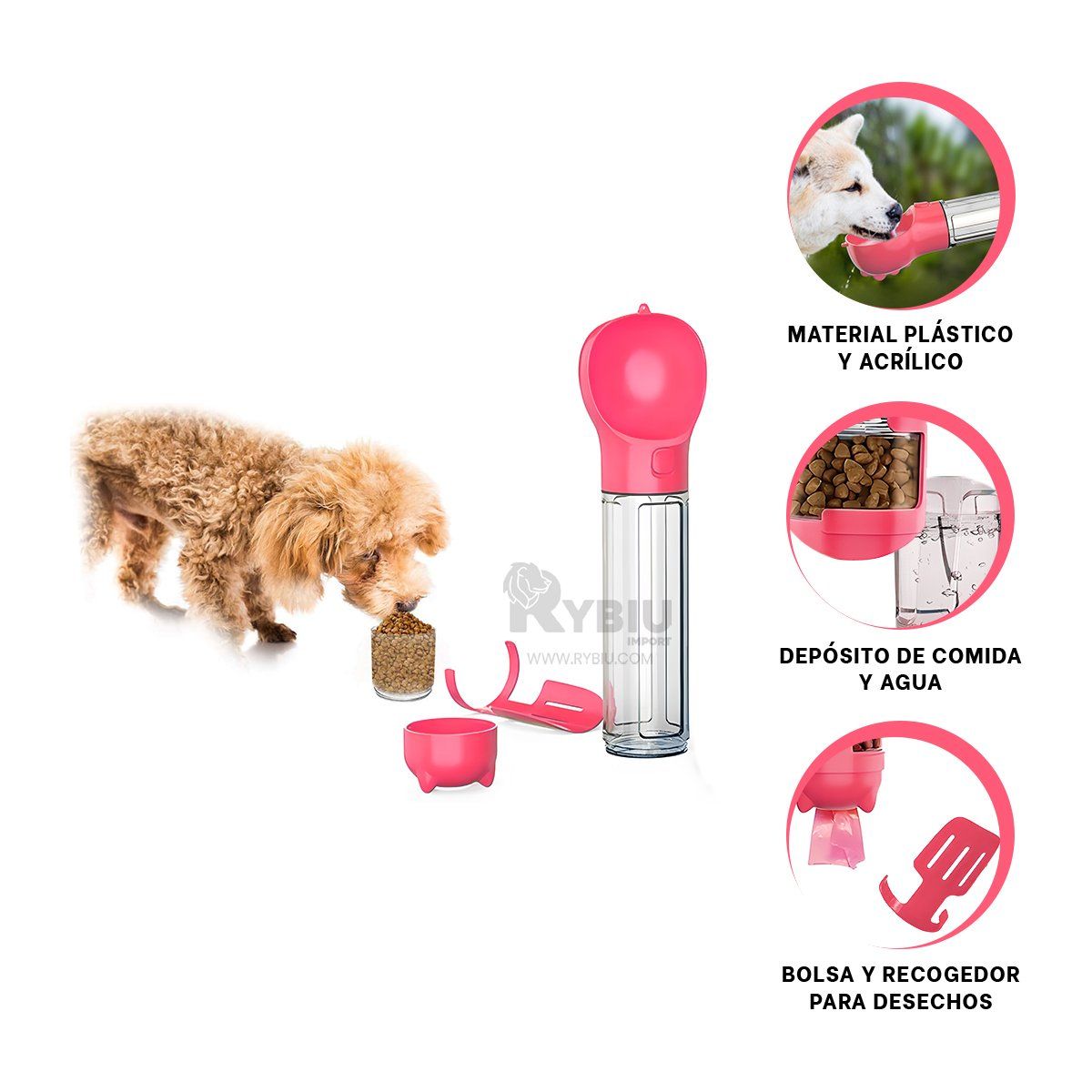 GENERICO - Botella Util para Paseos Pet Color Rosado Y+Papel de Regalo