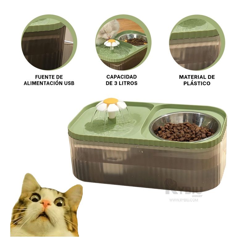 GENERICO - Fuente Moderna de Gatos en Verde Y+Regalo Stickers
