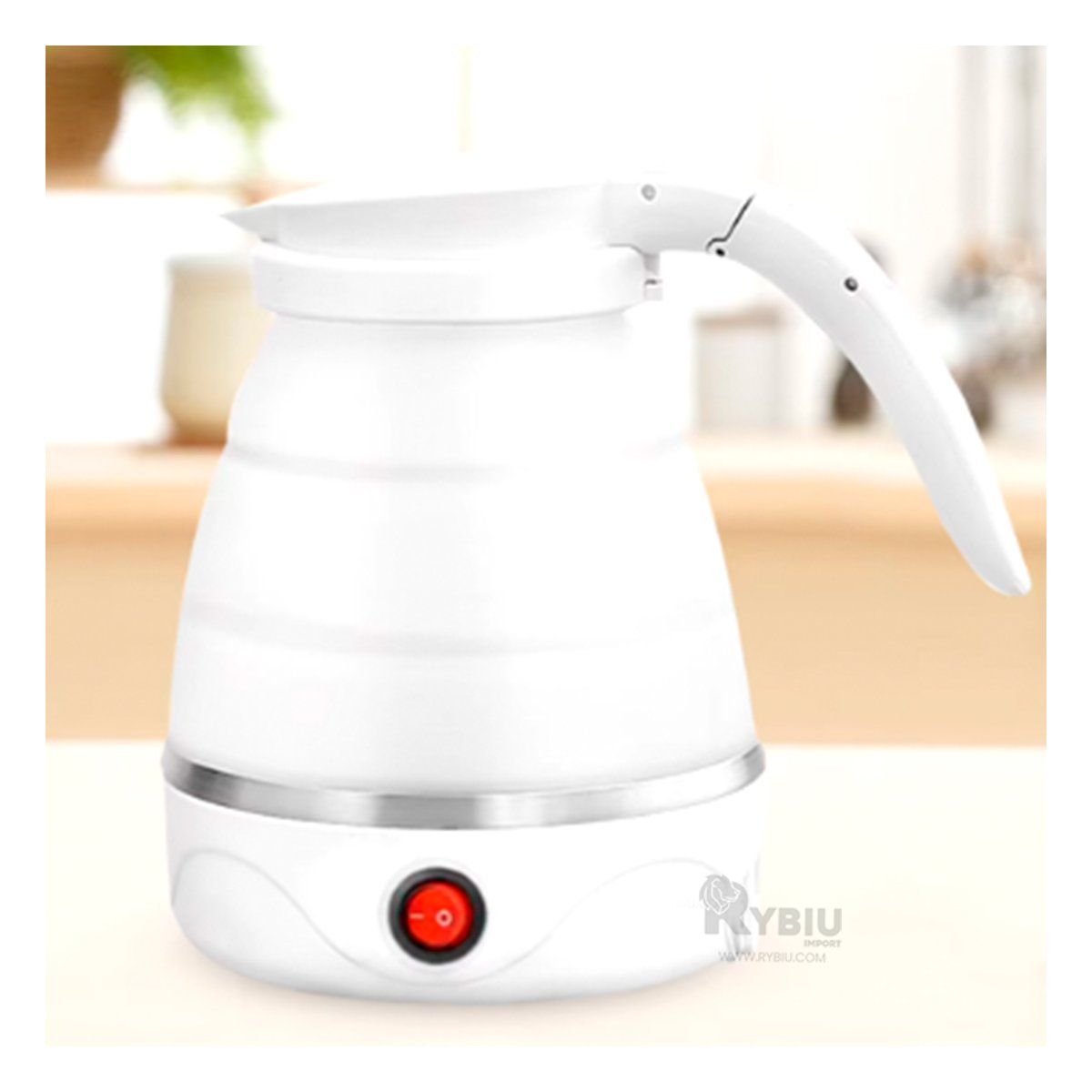 RYBIU IMPORT - Hervidero Electrico Plegable de Silicona de 600ml en Blanco