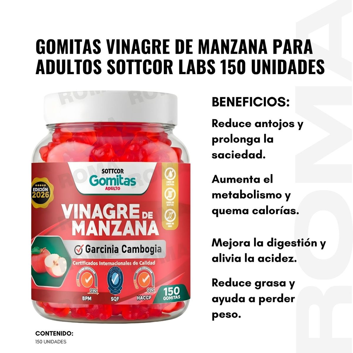 GENERICO - VINAGRE DE MANZANA SOTTCOR LABS 150 GOMITAS ADULTOS