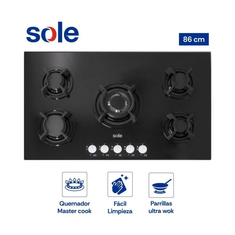 SOLE - COCINA EMPOTRABLE A GAS SOLE 5 QUEMADORES - SOLCO033.