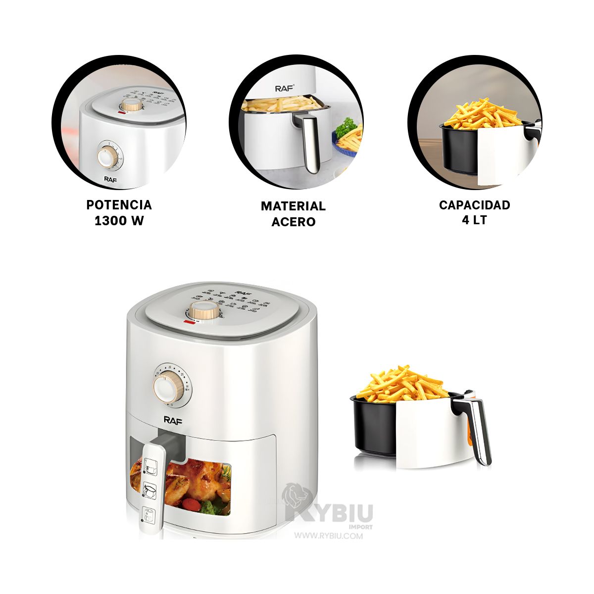 RYBIU IMPORT - Airfryer Multifuncional en Blanco Y+Ligas de Regalo