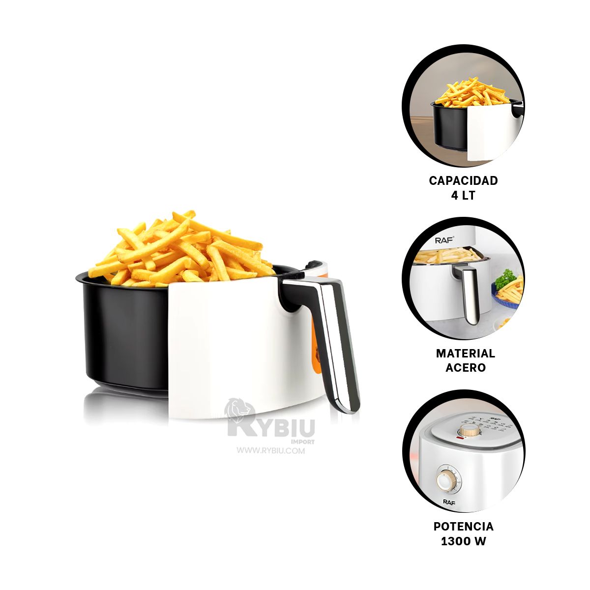RYBIU IMPORT - Airfryer Eficiente Color Blanco Y+Banderitas Adhesivas