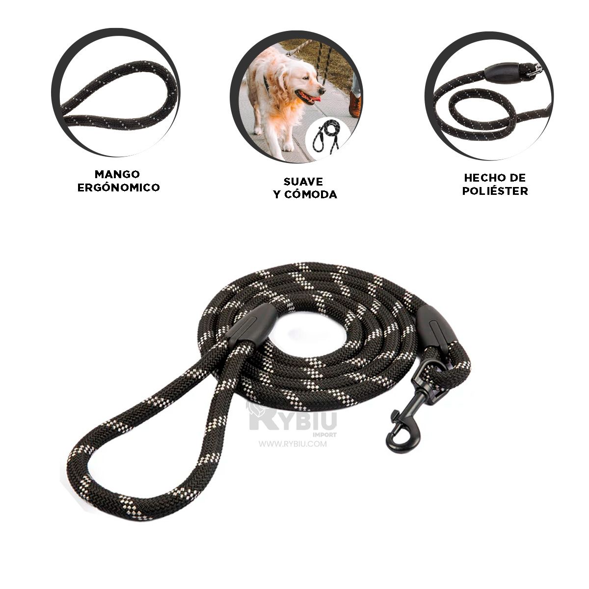 GENERICO - Soga Practica de Can Delgada 12m en Negro Y+Regalo Agendita