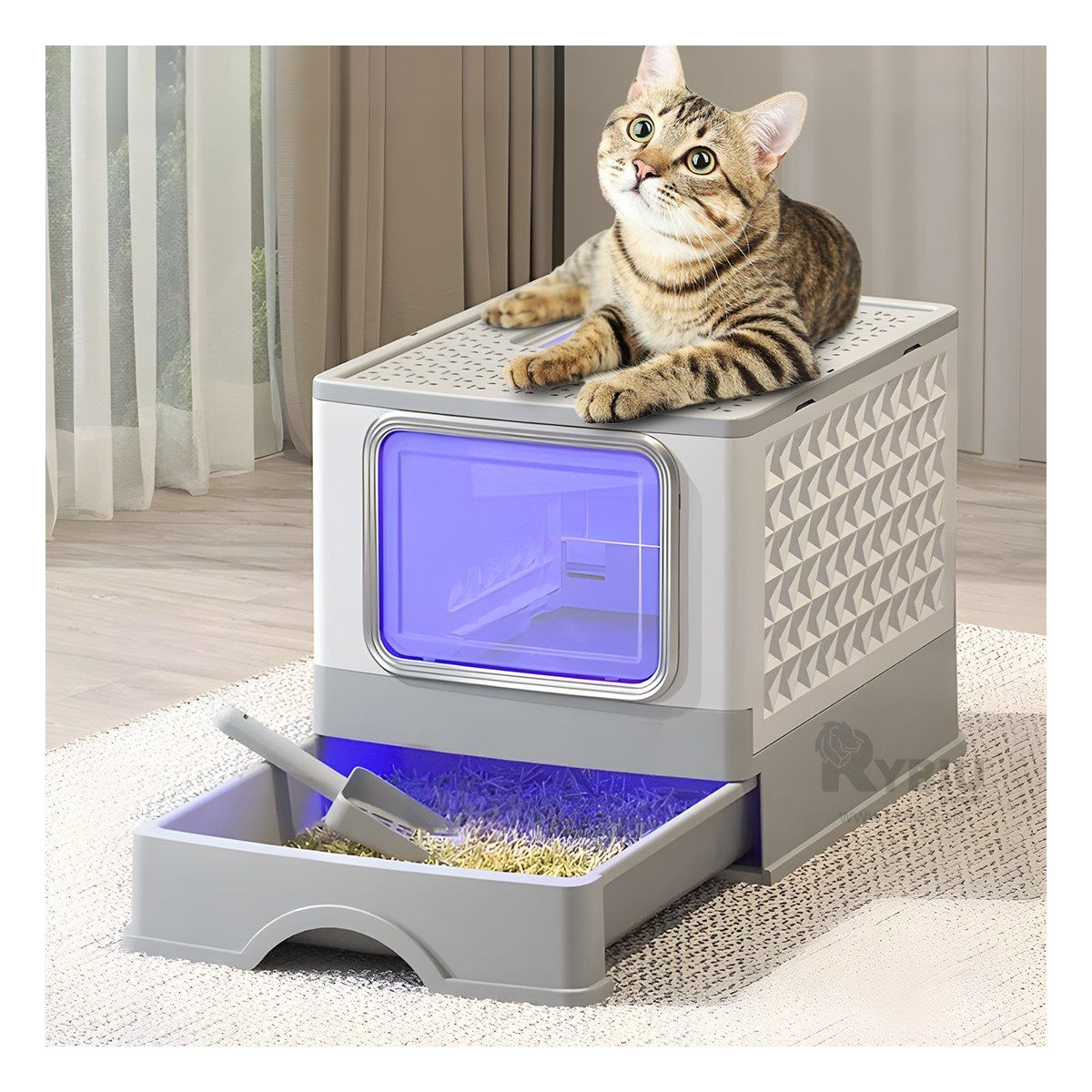 RYBIU IMPORT - Arenero Cerrado con Bandeja Extraible y Pala en Tono Plomo