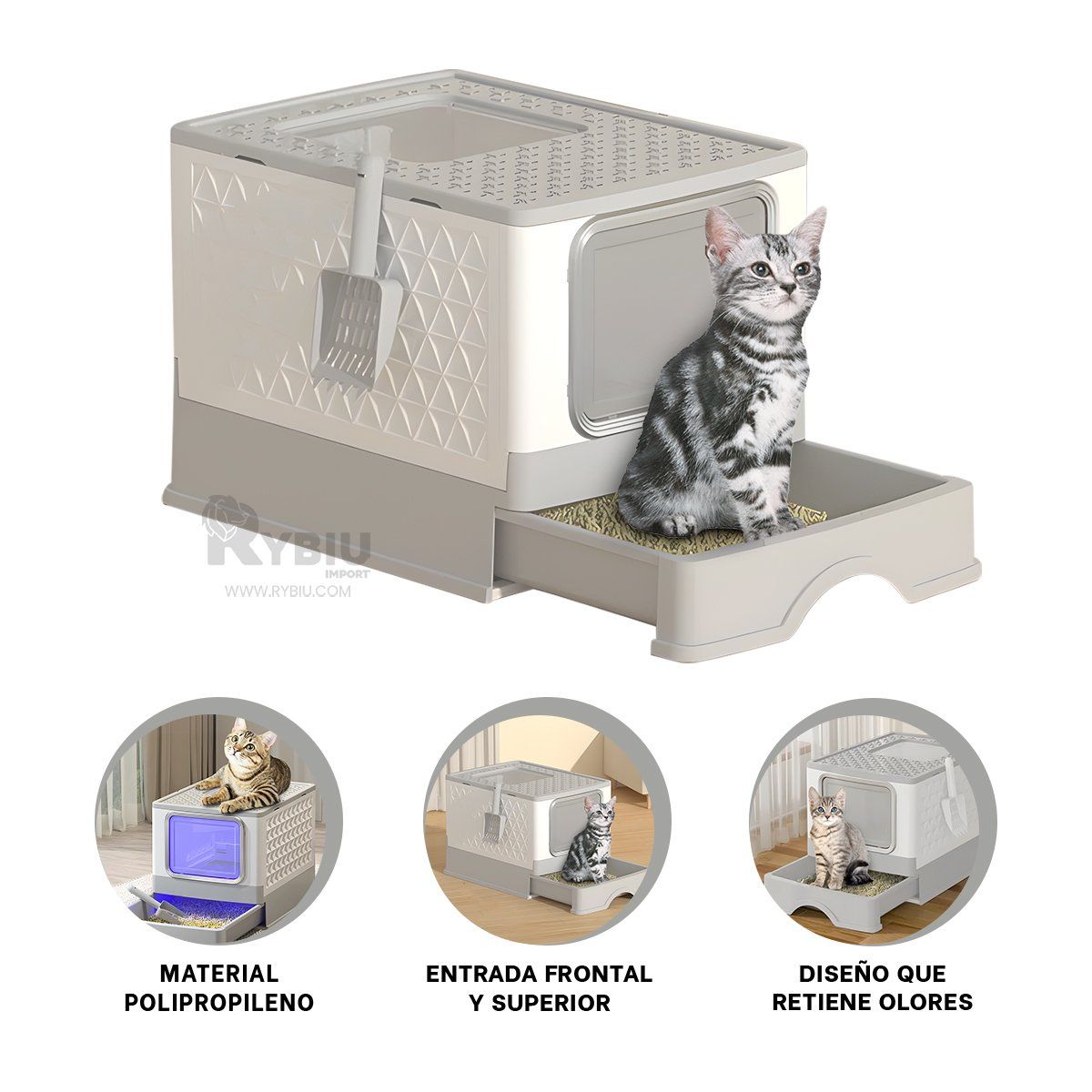 RYBIU IMPORT - Caja de Arena Facil de Limpiar en Plomo Y+Post-it Adhesivos