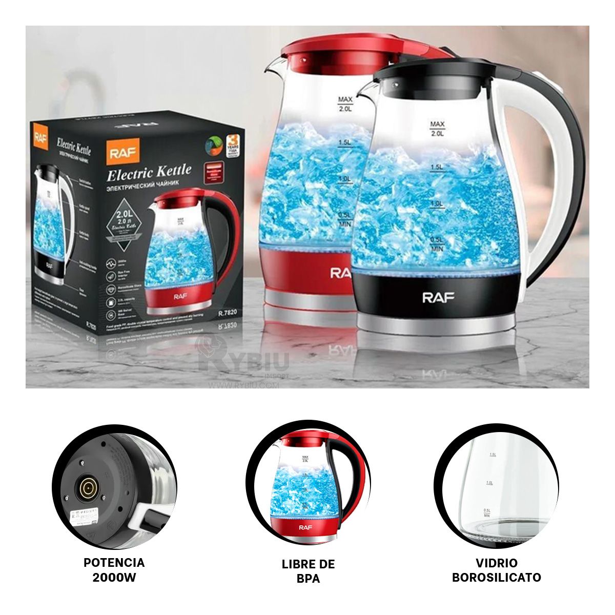 GENERICO - Calentador de Agua de 2L en Rojo Y+Regalo Ligas para Peinar