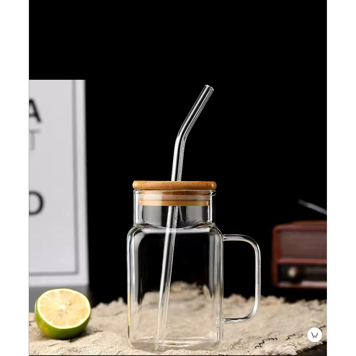 GENERICO - Vasos de Cristal con Tapa de Bambú y Sorbete Reutilizable